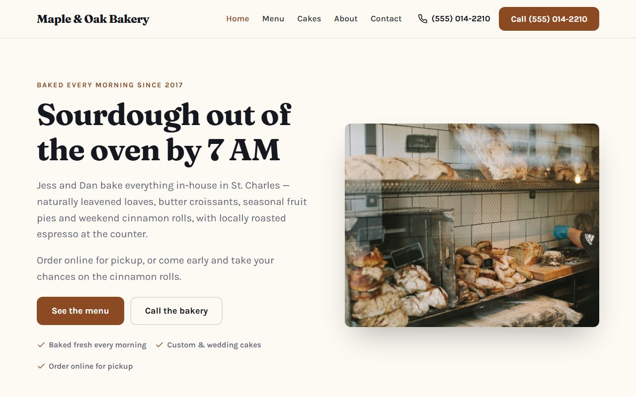 Maple & Oak Bakery demo website