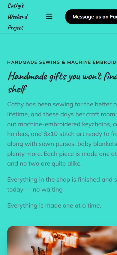 A craft business's website on a phone